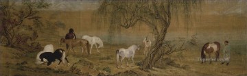  Castiglione Arte - Lang caballos brillantes en el campo tinta china antigua Giuseppe Castiglione